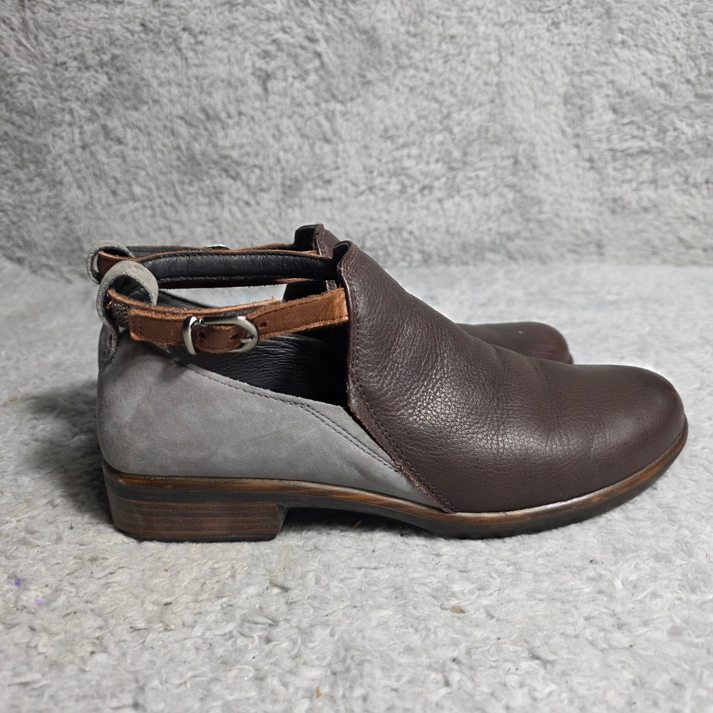 Naot Leather Cutout Ankle Booties Shoes Brown Gray Buckle Strap Women 38 7 7.5 - Picture 3 of 6